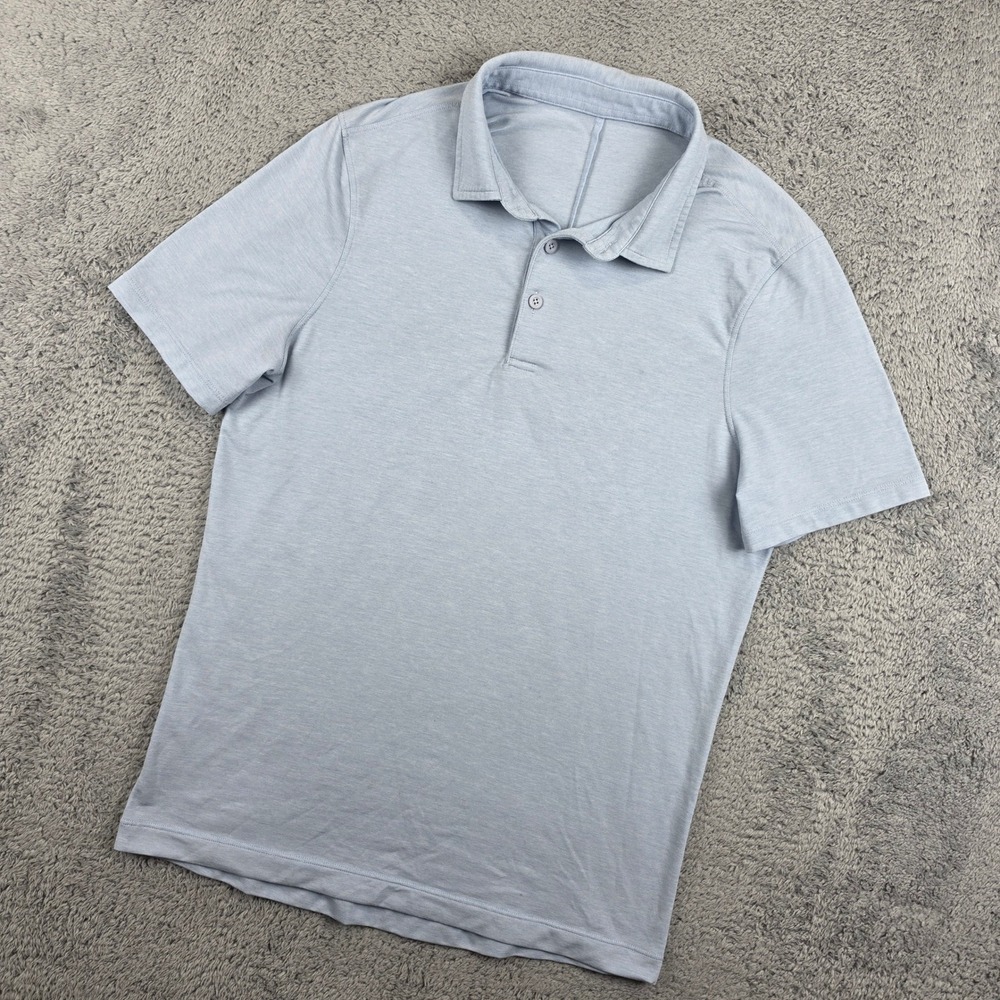Lululemon Evolution Polo Shirt Mens S Blue Heathered Short Sleeve Golf Tech Logo